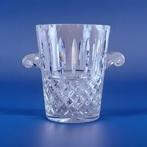 Crystal Ice Bucket Vase Clear Cut Diamond Starburst Pattern Applied Handles